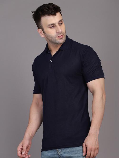 navy blue colored cotton blend plain t-shirt - 21062230 - Very Small Image - 1