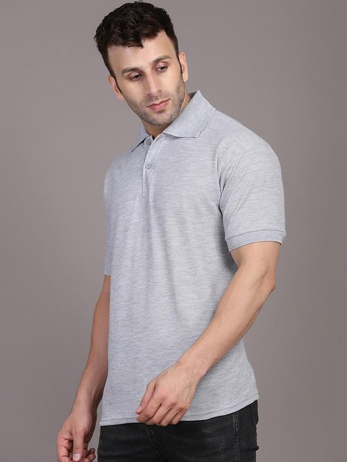 grey colored cotton blend plain t-shirt - 21062232 - Very Small Image - 1