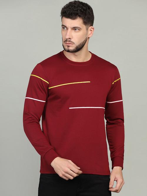maroon striped detailed round neck t-shirt - 21062335 - Very Small Image - 1