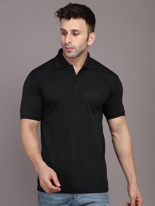 solid black casual polo t-shirt - 21062525 - Very Small Image - 1