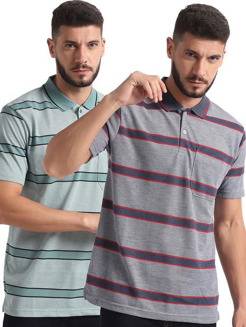pack of 2 multi coloured striped printed polo t-shirt - 21062744 - Very Small Image - 1