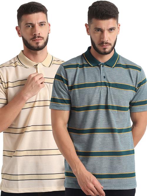 pack of 2 multi coloured striped printed polo t-shirt - 21062758 - Very Small Image - 1