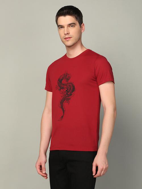 maroon chest printed round neck t-shirt - 21062944 - Very Small Image - 1