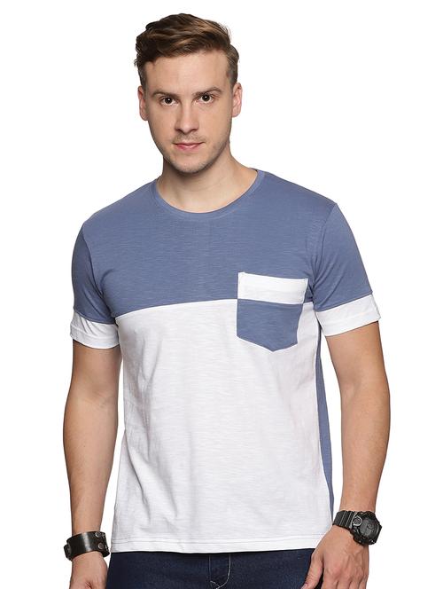 light blue cotton blend color block tshirt - 21064179 - Very Small Image - 1
