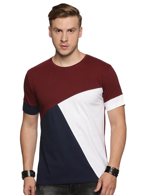 navy blue cotton blend color block tshirt - 21064180 - Very Small Image - 1