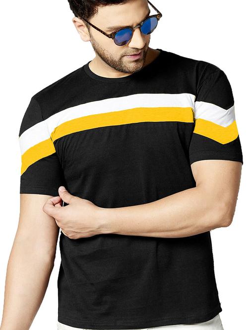 black cotton blend color block tshirt - 21064186 - Very Small Image - 1