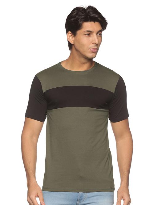 olive cotton blend color block tshirt - 21064192 - Very Small Image - 1