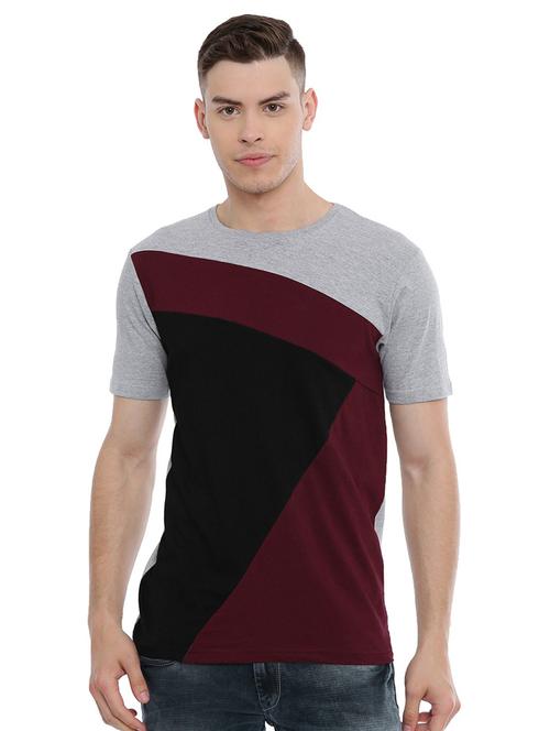 men round neck color block t-shirt - 21064197 - Very Small Image - 1