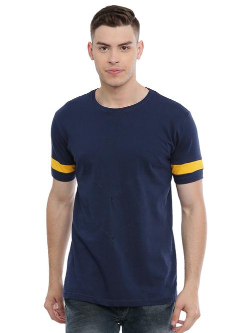 dark blue cotton blend color block tshirt - 21064201 - Very Small Image - 1