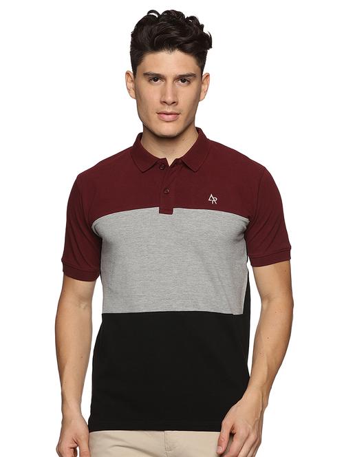 maroon cotton blend color block tshirt - 21064215 - Very Small Image - 1