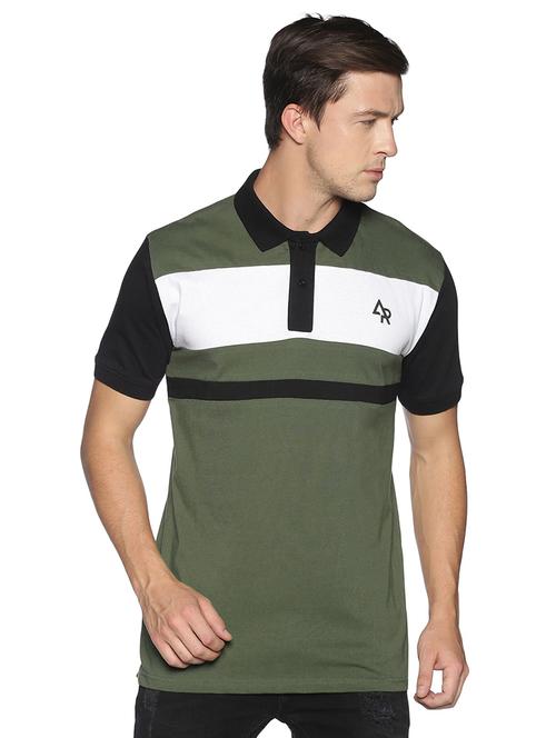 olive cotton blend color block tshirt - 21064232 - Very Small Image - 1