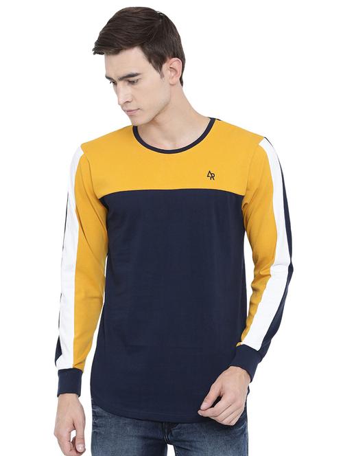 navy blue cotton blend color block tshirt - 21064244 - Very Small Image - 1