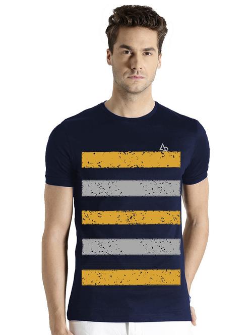navy blue cotton blend front print tshirt - 21064369 - Very Small Image - 1