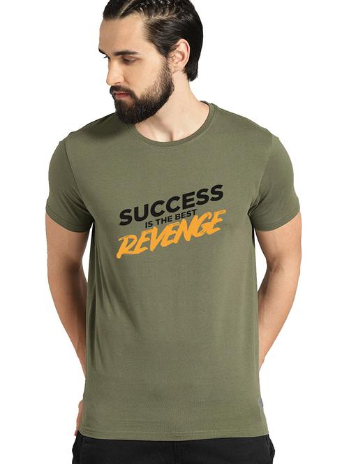 olive green chest printed casual t-shirt - 21064389 - Very Small Image - 1