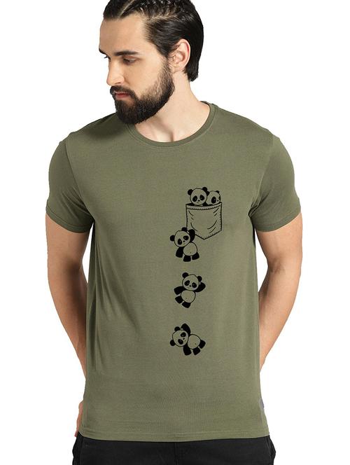 olive green front printed casual t-shirt - 21064432 - Very Small Image - 1