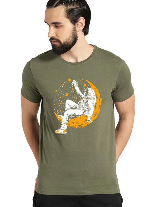 olive cotton blend front print tshirt - 21064537 - Very Small Image - 1