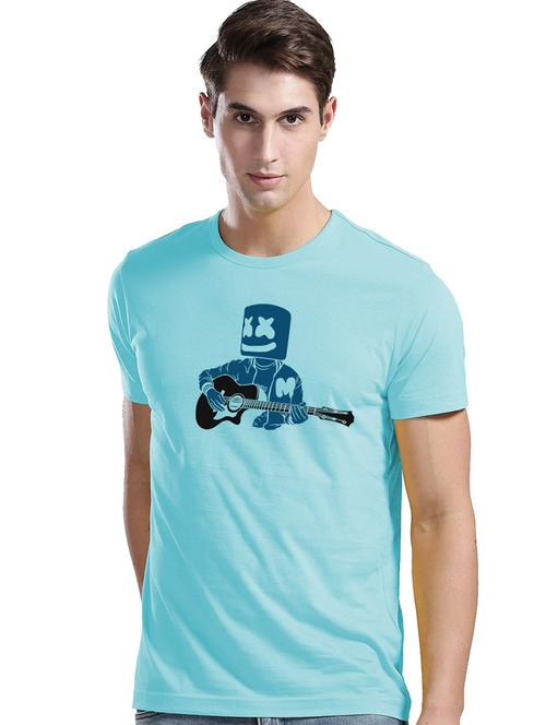 light blue cotton blend front print t-shirt - 21064552 - Very Small Image - 1