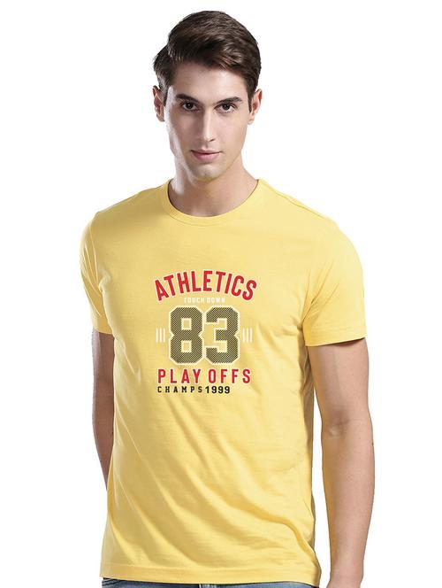 yellow cotton blend chest print tshirt - 21064881 - Very Small Image - 1