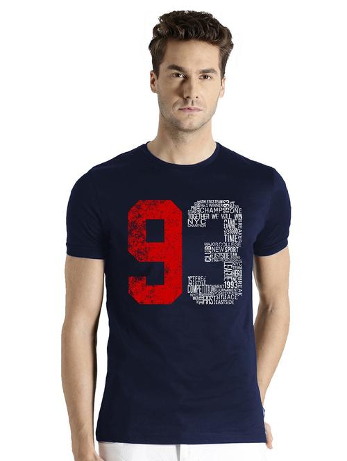 navy blue front printed casual t-shirt - 21064908 - Very Small Image - 1