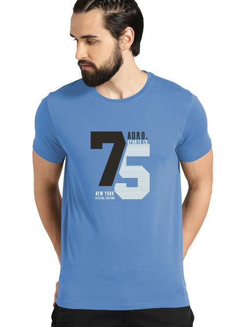 light blue cotton blend front print tshirt - 21064917 - Very Small Image - 1