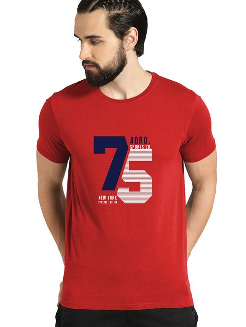red cotton blend chest print tshirt - 21064919 - Very Small Image - 1