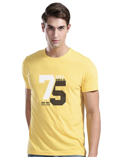 yellow front printed casual t-shirt - 21064926 - Very Small Image - 1