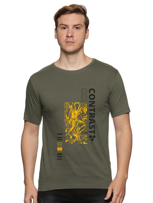 olive front printed casual t-shirt - 21065024 - Very Small Image - 1