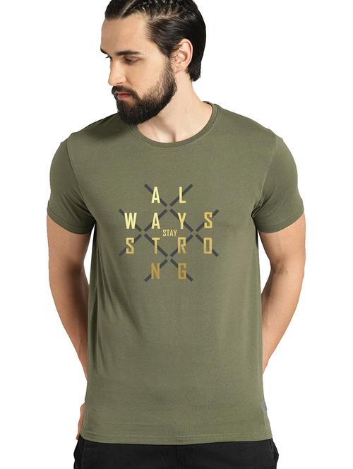 olive cotton blend front print tshirt - 21065090 - Very Small Image - 1
