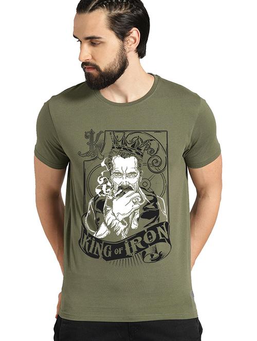 olive cotton blend front print tshirt - 21065117 - Very Small Image - 1