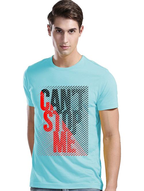 light blue front printed round neck t-shirt - 21065144 - Very Small Image - 1