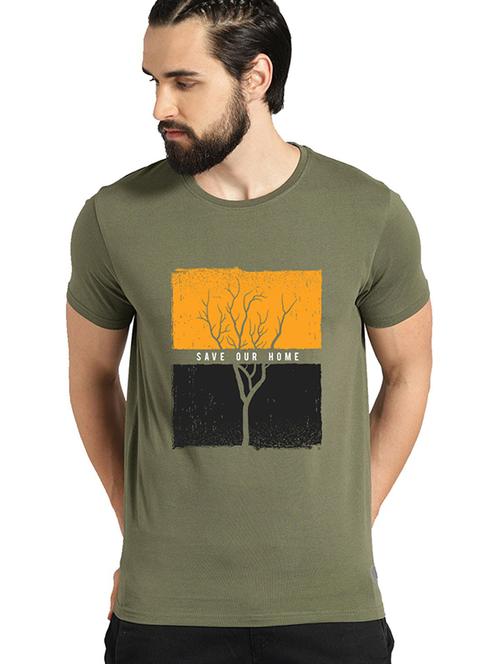 olive front printed casual t-shirt - 21065179 - Very Small Image - 1