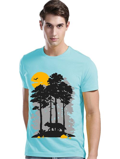 light blue front printed casual t-shirt - 21065209 - Very Small Image - 1