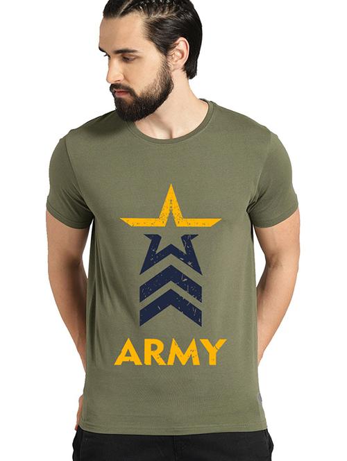 olive cotton blend front print tshirt - 21065231 - Very Small Image - 1