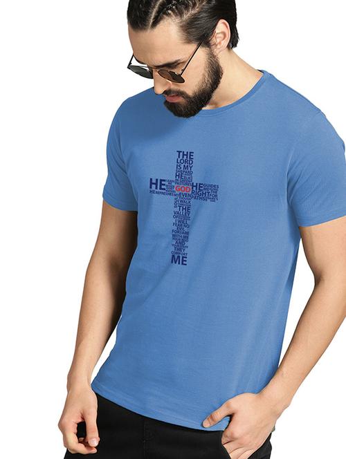 blue chest printed round neck t-shirt - 21065386 - Very Small Image - 1