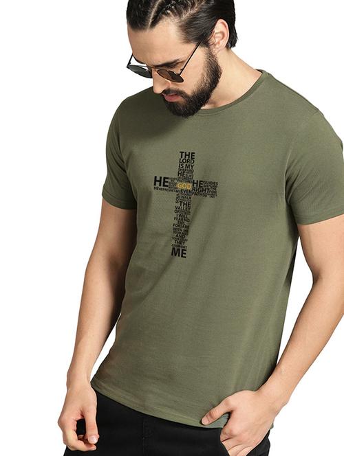 olive cotton blend front print tshirt - 21065391 - Very Small Image - 1
