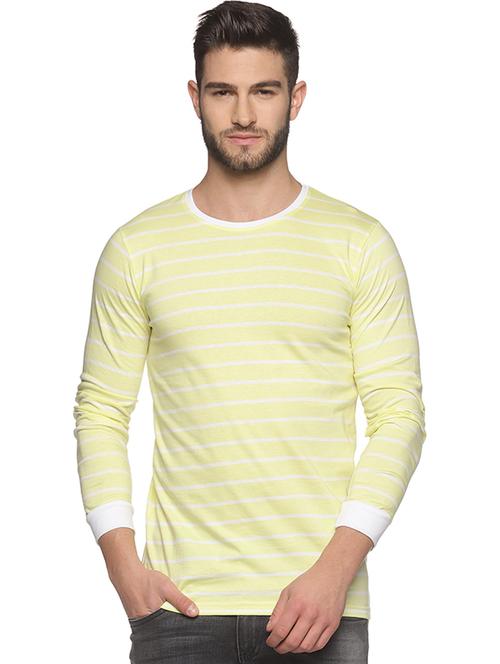 yellow striped printed round neck t-shirt - 21065463 - Very Small Image - 1