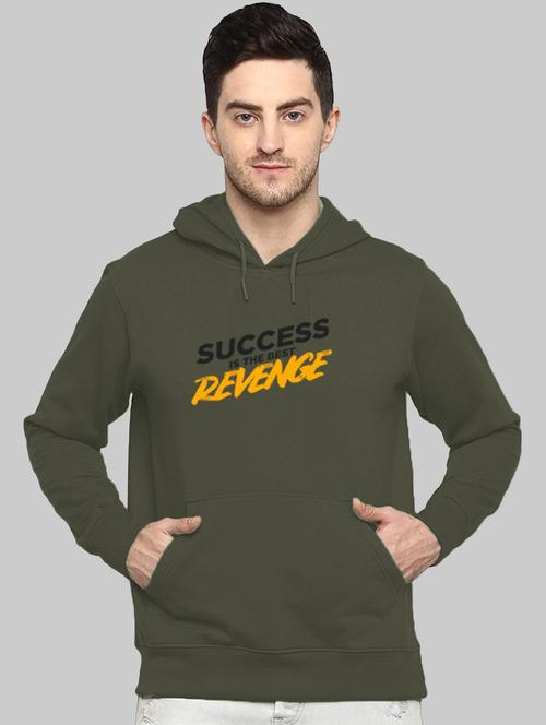 olive green chest printed hooded sweatshirt - 21065501 - Very Small Image - 1
