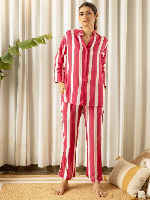 women striped muslin co-ord set - 21065758 - Very Small Image - 1