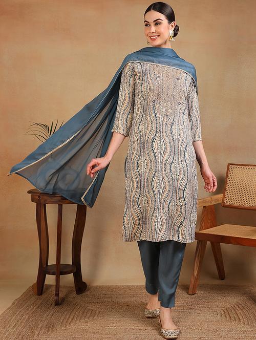 women multi colour round neck suit set - 21066173 - Very Small Image - 1