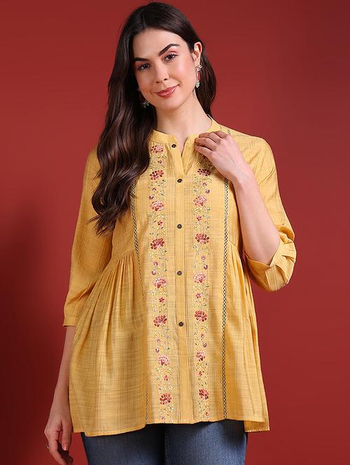 women yellow embroidered detailed regular top - 21066216 - Very Small Image - 1
