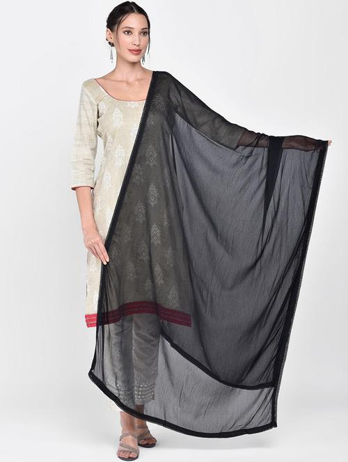 women black solids lace work dupatta - 21066941 - Very Small Image - 1