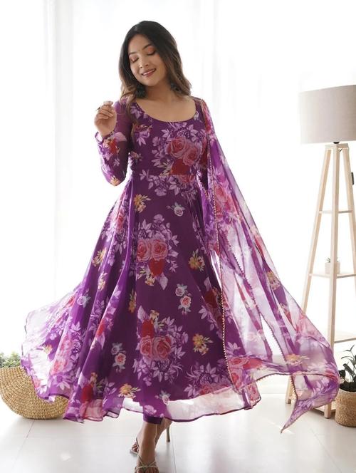 purple georgette set - 21067198 - Very Small Image - 1