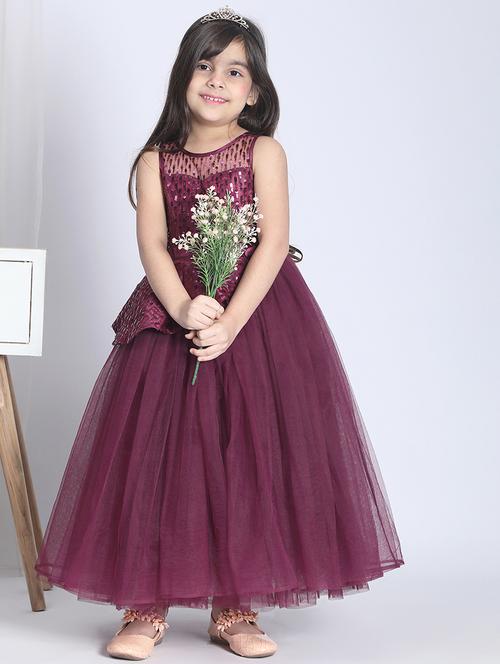 girls round neck sequined frock - 21067300 - Very Small Image - 1