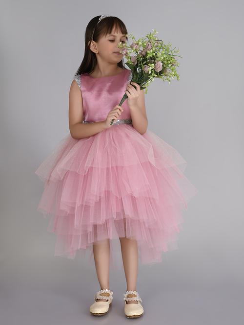 girls pink self design detailed frock - 21067389 - Very Small Image - 1