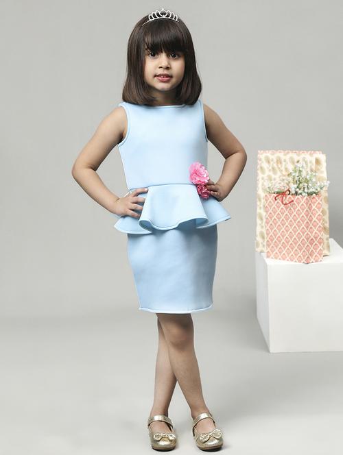 girls solid round neck lycra dress - 21067444 - Very Small Image - 1