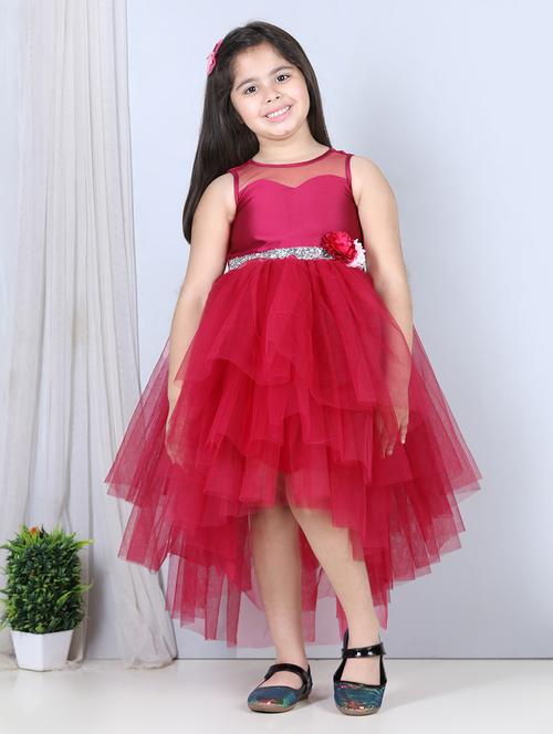 girls round neck net frocks - 21067470 - Very Small Image - 1