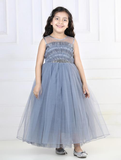 girls round neck net frock - 21067534 - Very Small Image - 1
