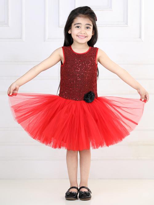 girls round neck net flare frock - 21067541 - Very Small Image - 1