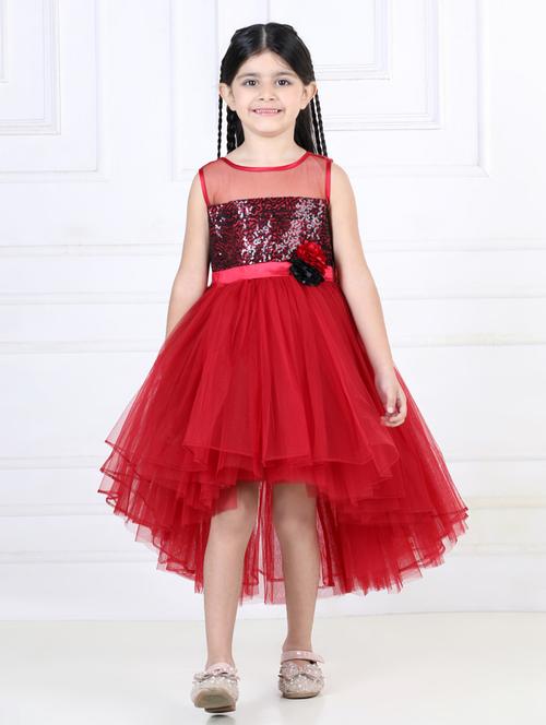 girls round neck net high low frock - 21067565 - Very Small Image - 1
