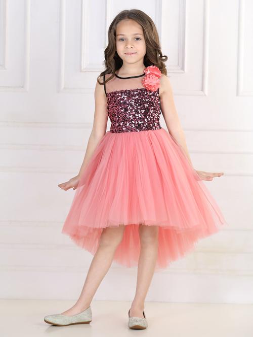 girls round neck net high low frock - 21067568 - Very Small Image - 1